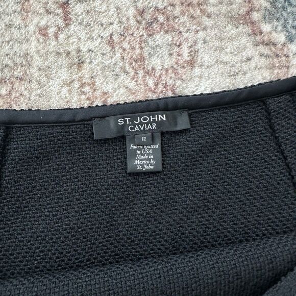 St. John Caviar Women's Skirt Knitted Side Zip Black Size 12 Wool Boucle Tweed - Picture 3 of 8